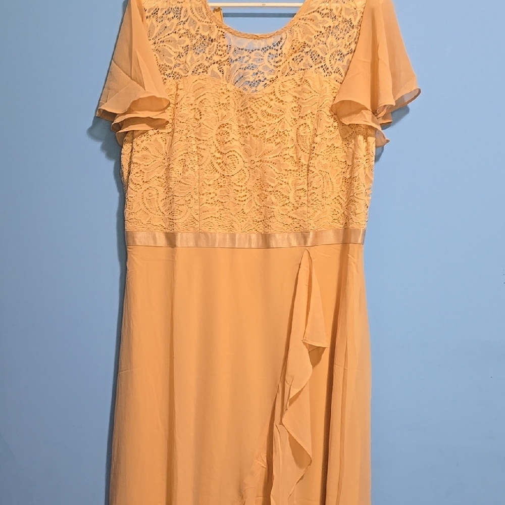 Elegant Lace Overlay Peach Dress